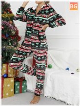 Women's Christmas Flannel Printed Zip Ear Detail Pajamas