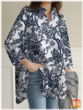 Women's Floral Print Lapel Collar Shirt