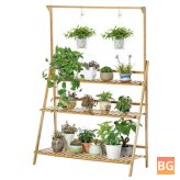 Height-adjustable Stair-floor Flower Pot Stand with Rack and Removable Pot Hanging Bar