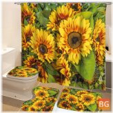 Sunflower Printed Shower Curtain - Bathroom Toilet Rug Mat Set