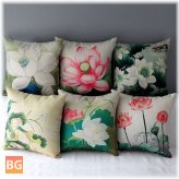 Cotton Linen Home Sofa Pillow Case with Lotus Pattern