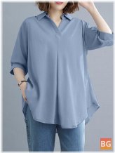 V Neck Casual Blouse with Ruched Neck