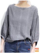 Check Puff Blouse