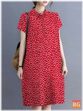 Short Sleeve Button Pocket Lapel Dress with Calico Print
