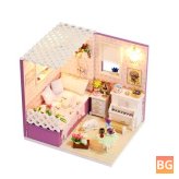 Wooden Doll House Room Furniture Set with LED Light and Miniature Girl Princess Christmas Scene