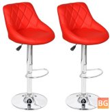 2 Pcs Red Faux Leather Bar Stools