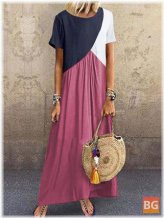 Short Sleeve Maxi Dress with Contrast Color Splice