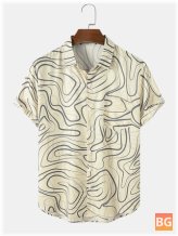 Marble Print Short Sleeve Shirt with Pocket for Men