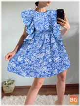 Daily Dress for Women with Floral Print Trims - Sleeveless