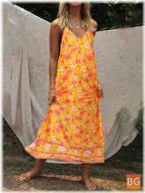 Maxi Dress with Flower Print Pattern