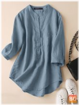High-Low Hem Blouse with Button Pocket