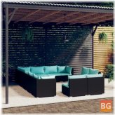 Lounge Set with Cushions and Rattan - Black