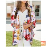 Dolman Sleeve Loose-fitting Cardigan with Flower Print
