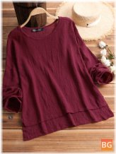 Scoop Neck Women's Long Sleeve T-Shirt with Pure Color Side Slit