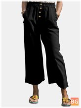 Wide-legged Cotton Pants with Elastic Waistband