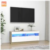 TV Cabinet with LED Lights - White and Oak 39.4