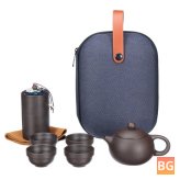 Teapot Tea Set - Purple with 4 Cups, Tea Caddy, and Storage Bag