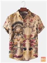 Vintage Lapel Shirt with Floral Print