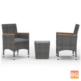 Bistro Set - Poly Rattan and Tempered Glass Gray