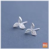 Sterling Silver Earrings with Fashion Leaf - Simple