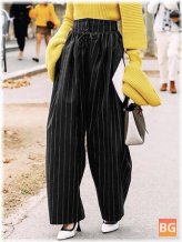 Women's Loose Waist Striped pants with pockets