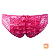 Women's Plus-Large Size Sexy Crotchless Lace Overlays Ruffle Back Low Waist Panties
