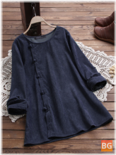 Vintage O-Neck Blouse with a Slouchy Fit