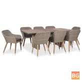 Outdoor Dining Set with Cushions - Poly Rattan