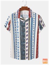 Short Sleeve Men's Striped Print Ethnic Style Shirt