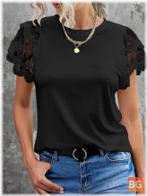 Short Sleeve Blouse with Lace Patchwork Pattern