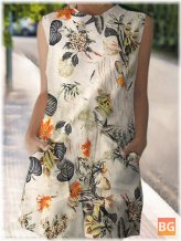 Print Pocket Dress with Cotton Plant Print