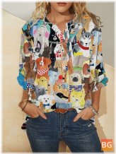 Long Sleeve Cartoon Blouse with a Women's Stand Collar