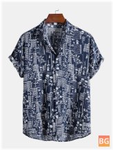 Short Sleeve Button-Up Shirt with Ethnic Floral Print