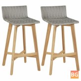 2-Piece Bar Chairs with Solid Wood Legs