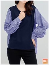 Patchwork High-low Crew Neck Blouse