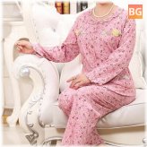 Sleepwear Set for Women - Long Sleeve Floral Printed Cardigan