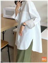 Plus Size Solid Color Casual Shirt with Long Sleeves