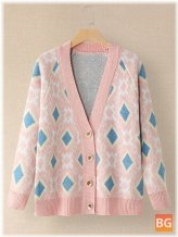 Women's Argyle Pattern Geometric Knitted Casual Button Cardigan