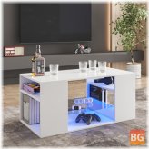 LED Glossy Coffee Table with Open Storage and 16 Colors