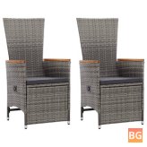 2-Piece Garden Chairs with Cushions - Poly Rattan Gray
