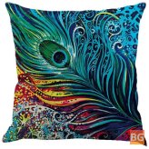 Peacock Feather Linen Pillow Cover