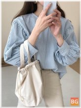Plaid Puff Sleeve Blouse for Women