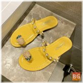 Women's Clip Toe Ring Pineapple Decor Flats Sandals