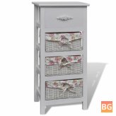 White Paulownia Wood Cabinet with 1 Drawer and 3 Baskets
