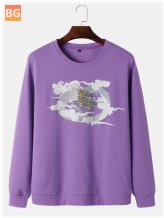 Cotton Dragon & Cloud Print Sweatshirt for Men