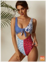 One-Piece swimsuit with colorful print patchwork