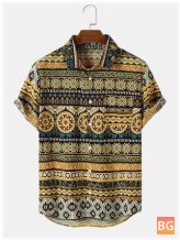 Short Sleeve Button-Up Shirt with Men's Ethnic Style Chest Pocket