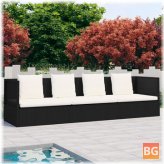 Outdoor Lounge Bed with Cushion & Pillows - Poly Rattan