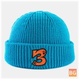 Unisex Acrylic Knitted Solid Color Cartoon Number Embroidery Beanie Landlord Cap