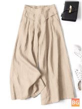 Cotton Wide Leg Ankle Pants with Pockets